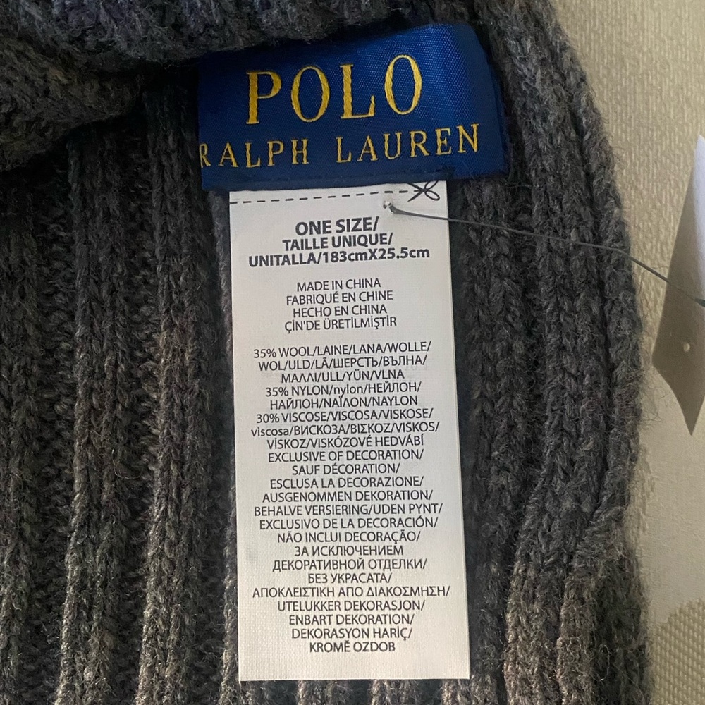 Polo Ralph Lauren Men's Lambswool Blend Hat, Scarf Set, Charcoal Grey, 2-Piece - Picture 6 of 6